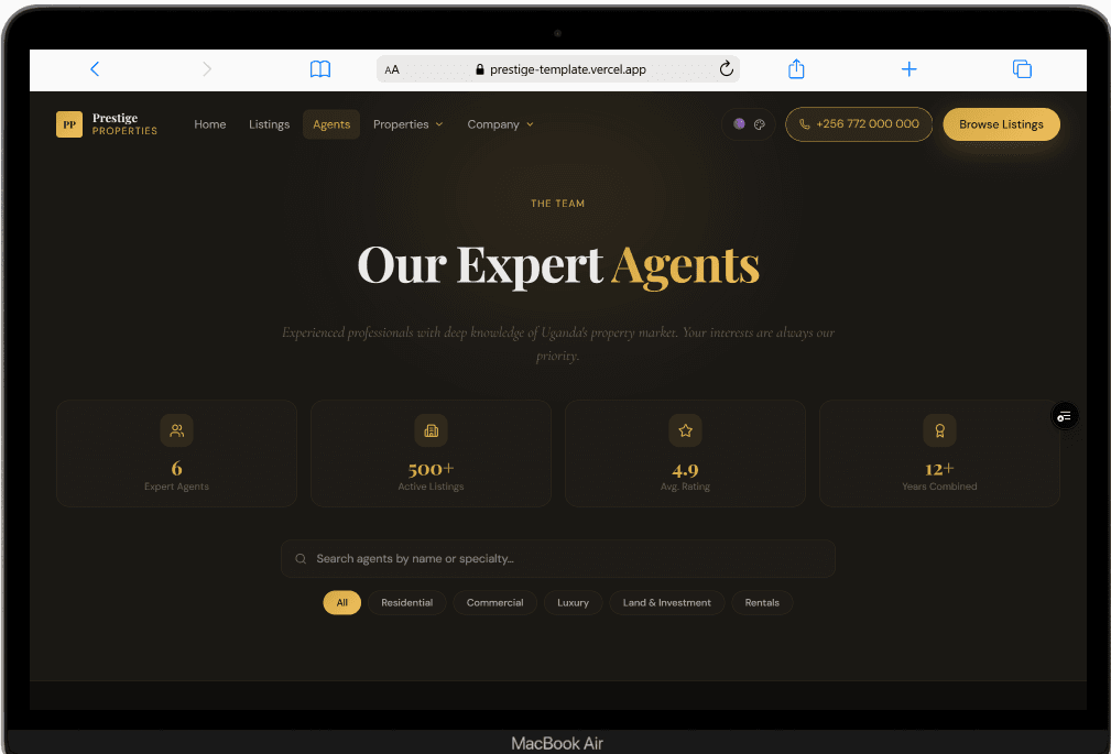 Property homepage on mobile