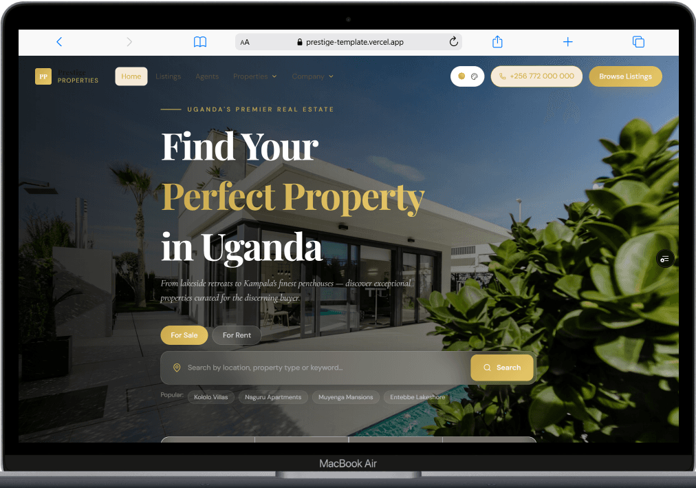 Prestige Properties homepage