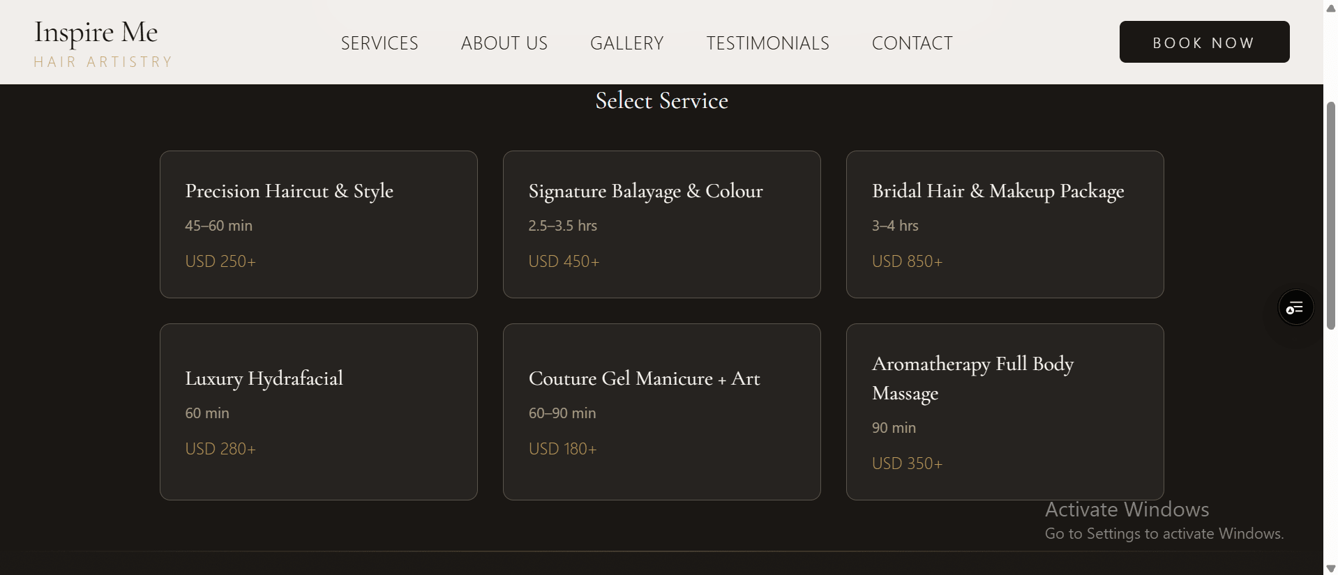 Booking Call Section Inspire Me booking section