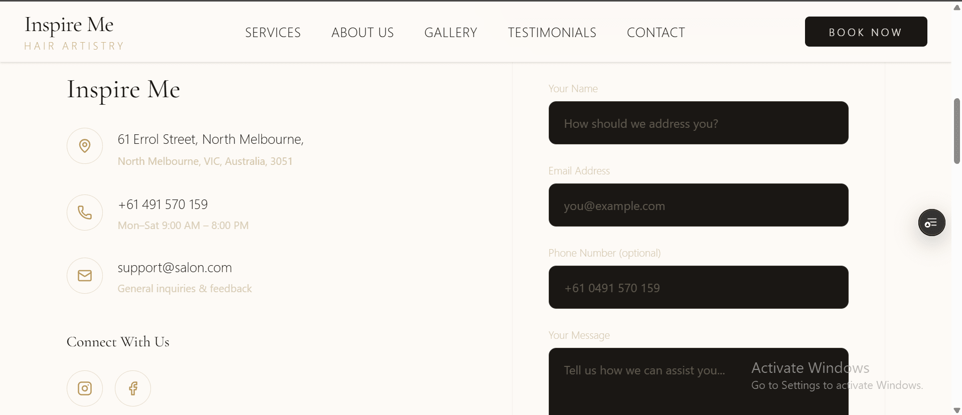 Contact Section Inspire Me Contact section