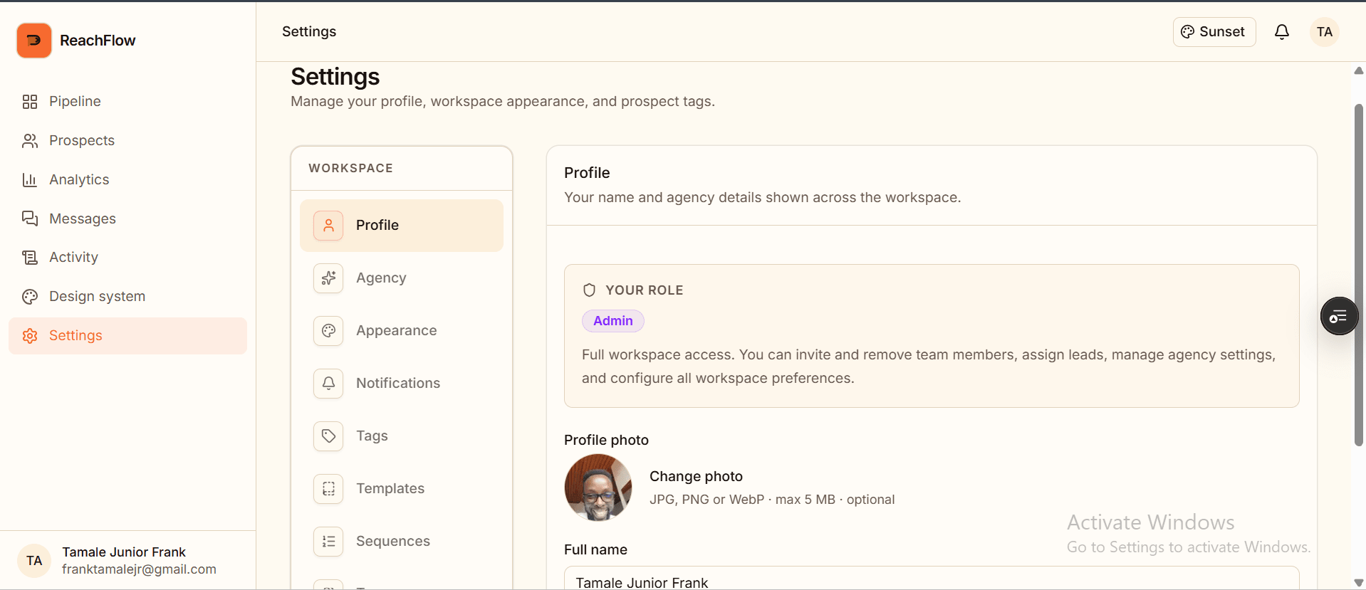 ReachFlow Settings Dashboard ReachFlow Settings Dashboard