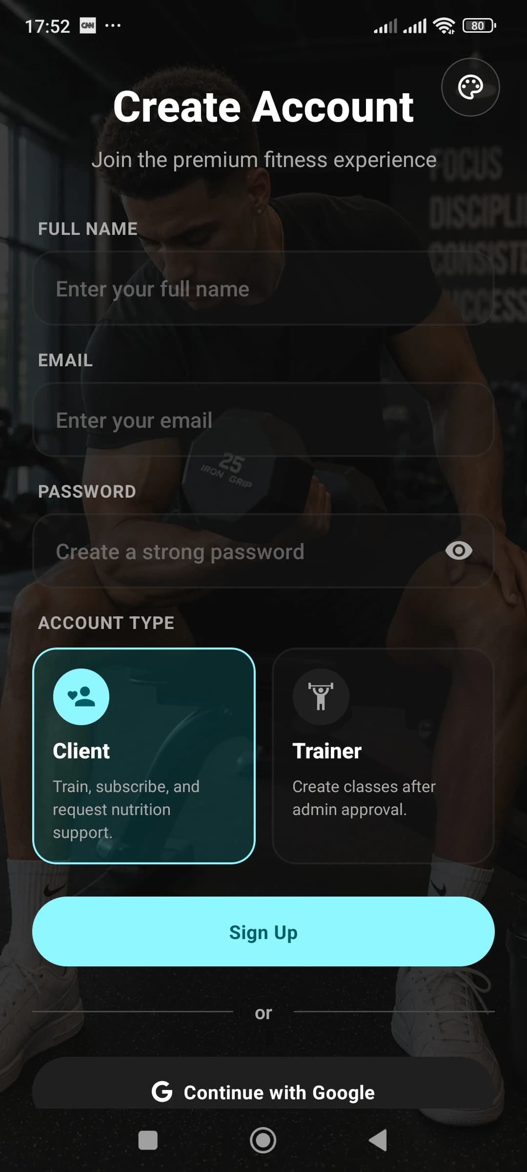 Sign Up page signup page