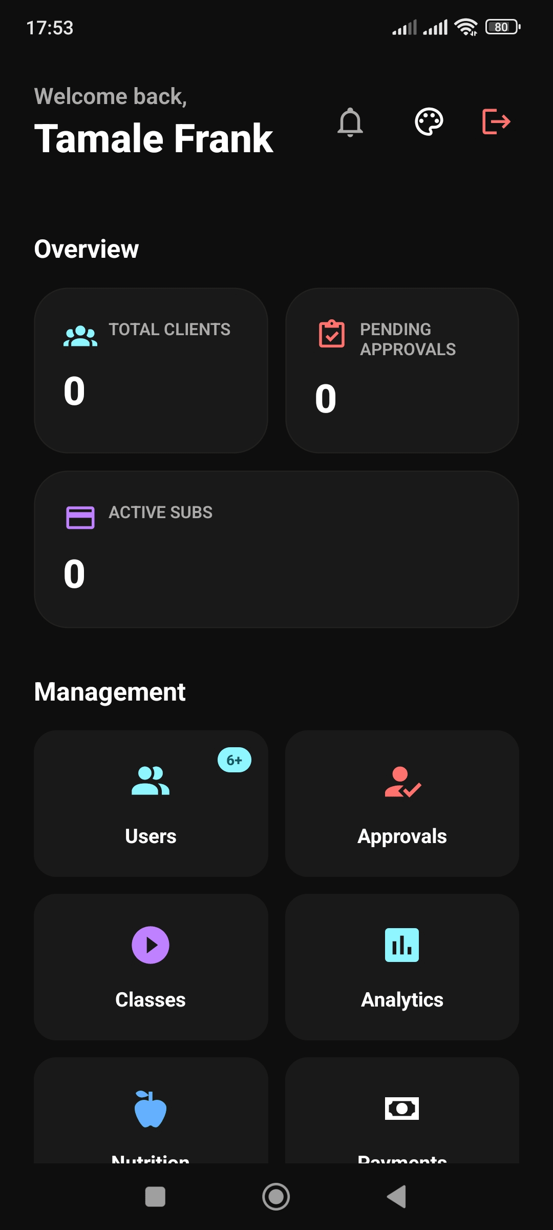 Client home tab Client home tab