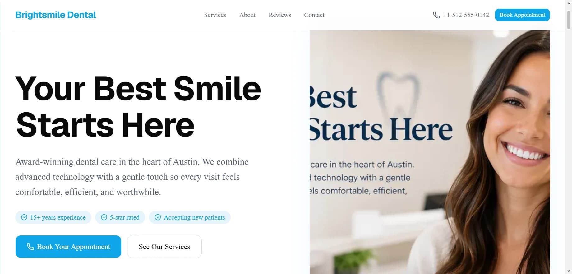 Homepage hero section Brightsmile Dental homepage