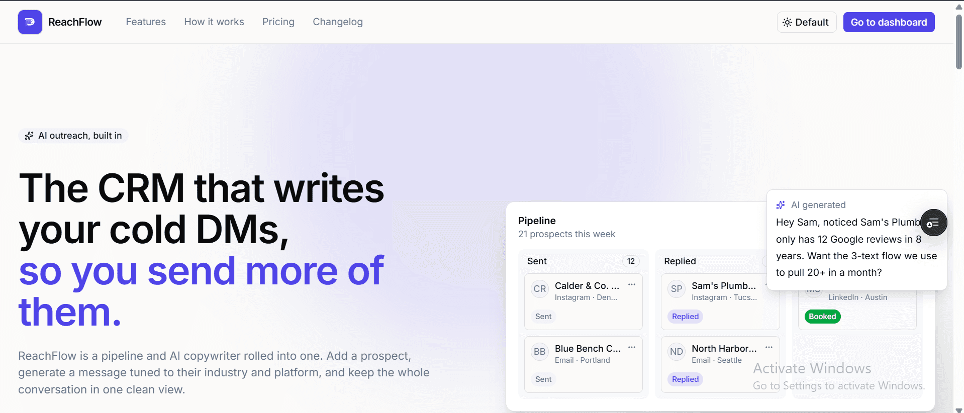 ReachFlow homepage hero section