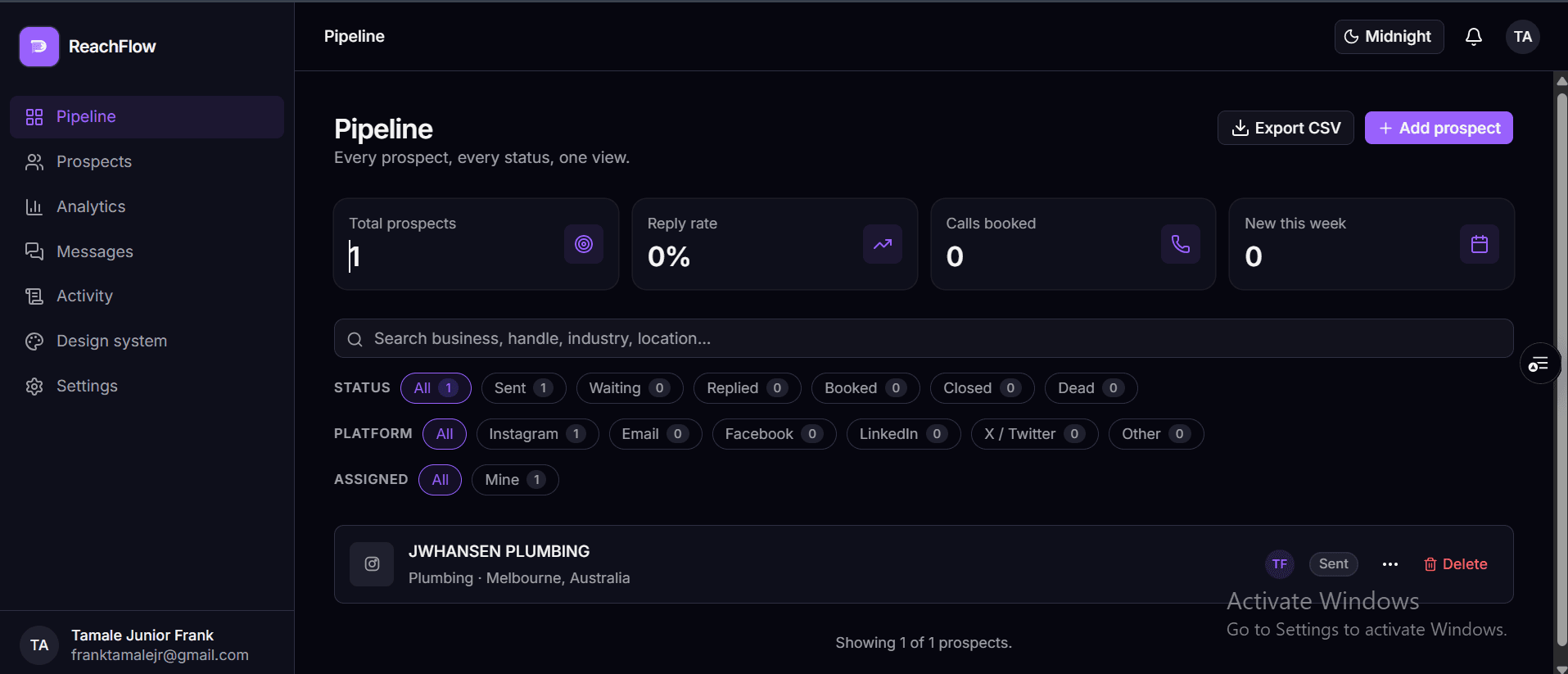 ReachFlow Pipeline Dashboard