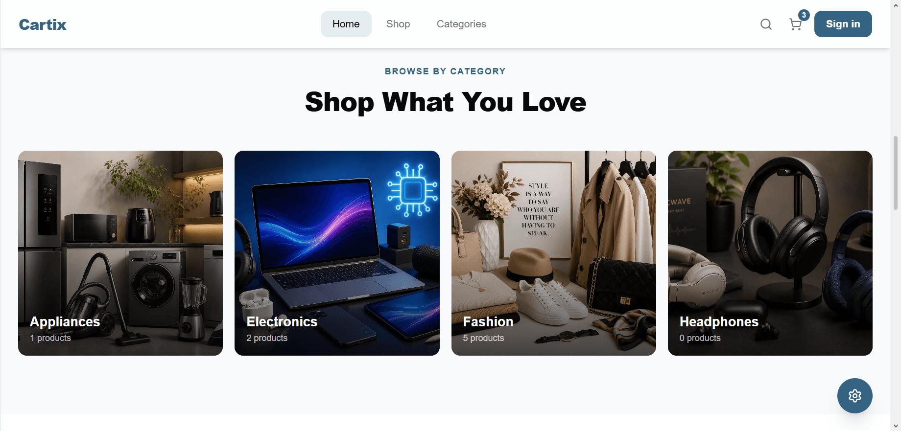 homepage categories section