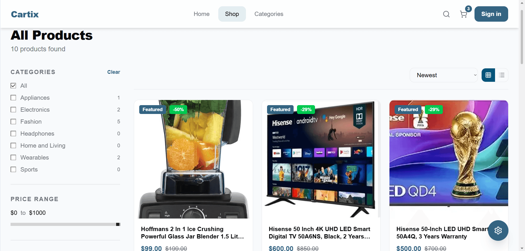 shopping page