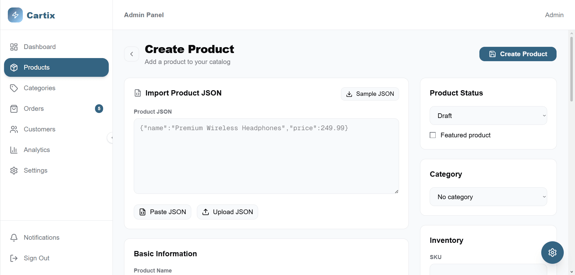 Admin Create products