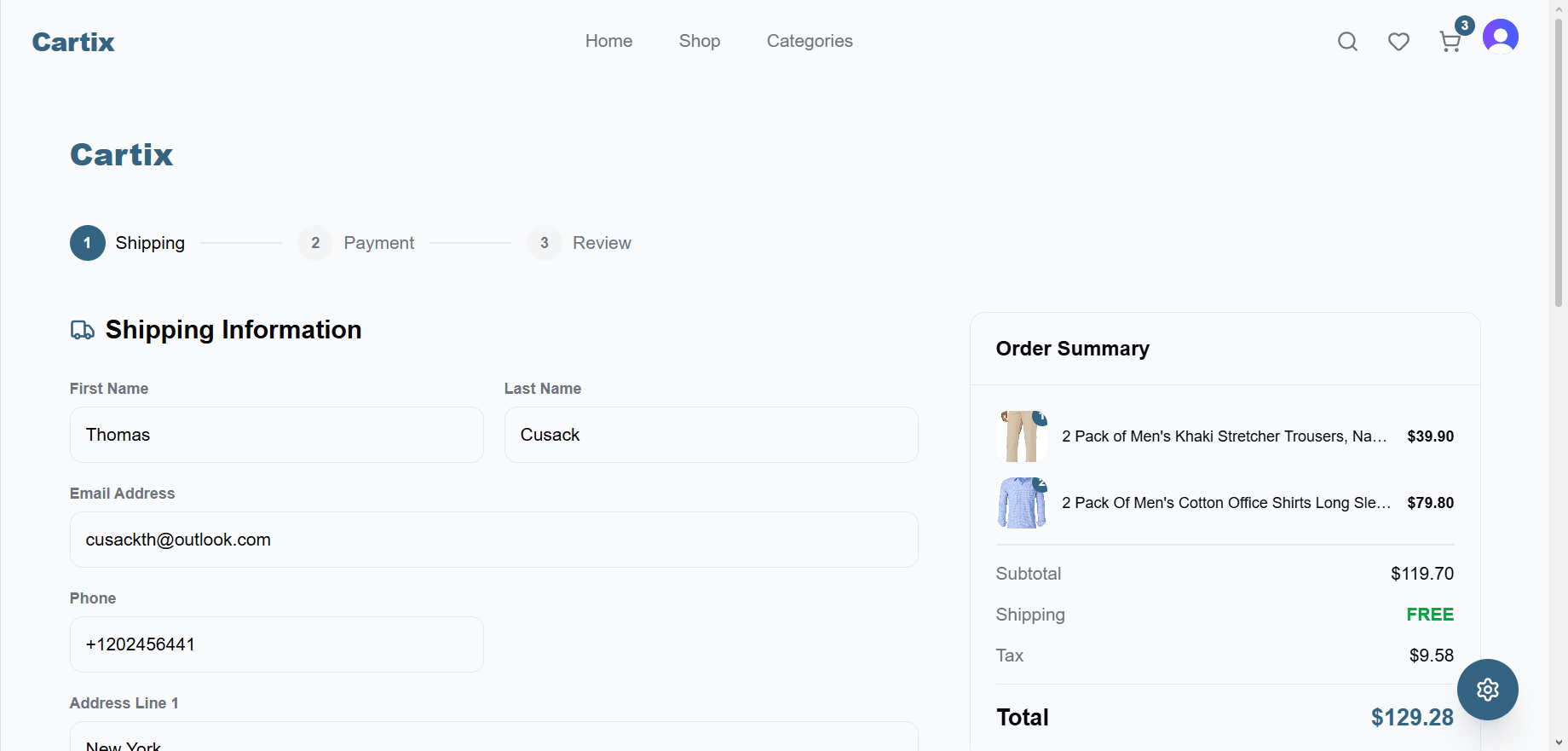 Checkout flow shipping