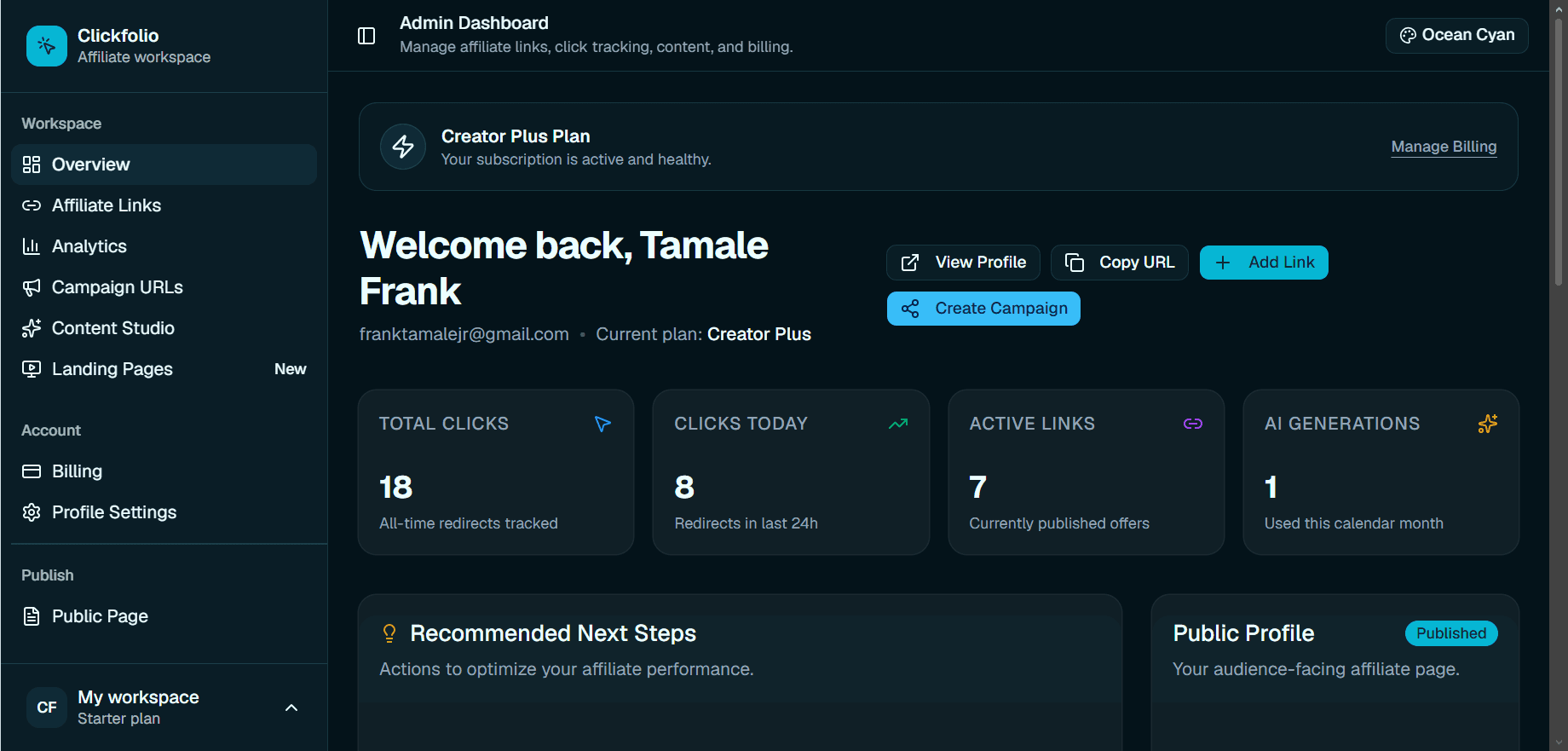 Dashboard Overview page