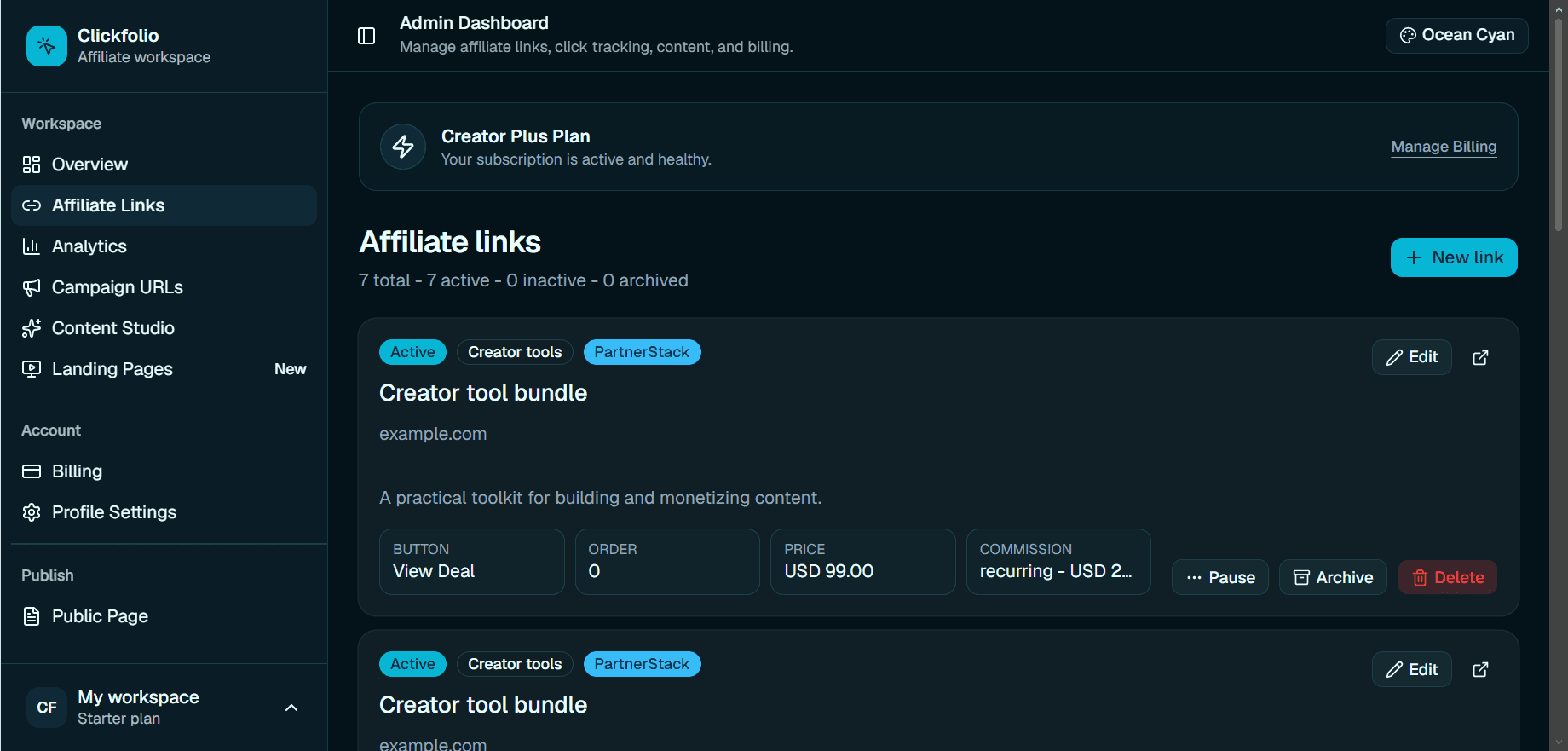 Affiliate links page