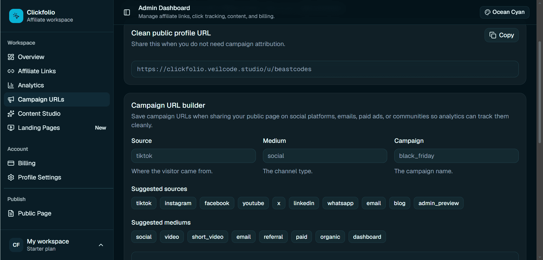 Affiliate Campaigns Page