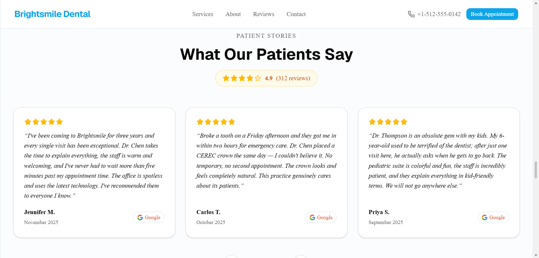 testimonials section
